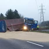 An overturned HGV on the northbound M1 near Loughborough - March 8, 2024 Picture: National Highways 