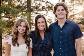 Stefanie Smith, aged 41, pictured with her children Coen, age 18, and Macee, 16, died unexpectedly on a flight on the way back home from holiday. Picture: GoFundMe/Kristi Spratt.