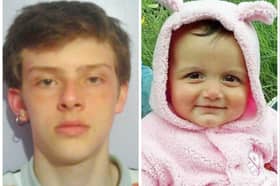 Roman Gossett, 16, and his niece, 15-month-old Morgana Quinn (pictured) died, alongside Quinn's mother Sabrina Gossett, 19, and grandmother Denise Gossett, 45, in a deliberate house fire in February 2018. Photos by PA.
