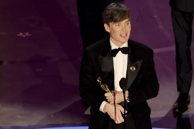 Cillian Murphy accepts the Lead Actor award for "Oppenheimer" onstage during the 96th Annual Academy Awards at Dolby Theatre on March 10, 2024 in Hollywood, California. (Photo by Kevin Winter/Getty Images)