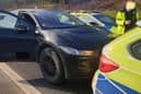 Police were forced to bring the electric car to a stop on the M62. (Credit: North West Motorway Police)