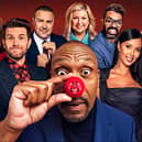 The presenting team for Comic Relief 2024, including Maya Jama, David Tennant and - for the final time - Sir Lenny Henry. (Picture: BBC)