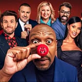 The presenting team for Comic Relief 2024, including Maya Jama, David Tennant and - for the final time - Sir Lenny Henry. (Picture: BBC)