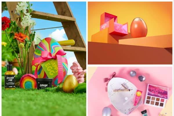 5 of the best Beauty Easter eggs 2024 including Lush, LookFantastic and Glossybox. Photos by Lush (left), LookFantastic (top right) and Glossybox (bottom right).