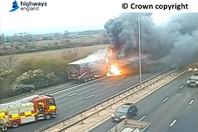 A lorry fire caused delays on the M5 this morning, with traffic being held with emergency services attend the scene. (Credit: National Highways)