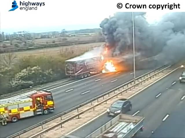 A lorry fire has caused delays on the M5 this morning, with traffic being held with emergency services attend the scene. (Credit: National Highways)