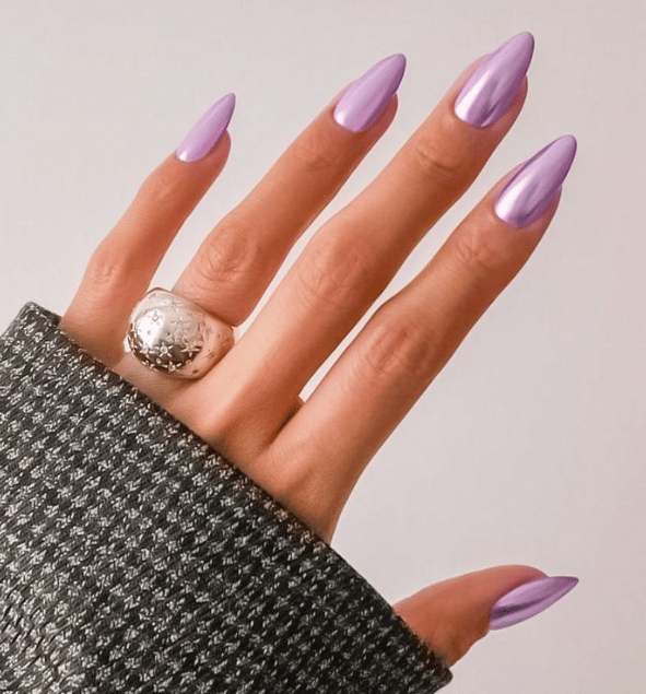 Lilac chrome nail trend for Easter 2024. Image by Pinterest.