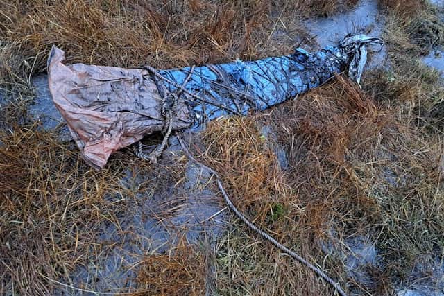 A contractor, who at first thought he had discovered human remains, has found a Second World War plane propeller wrapped in potato sacks in a Scottish peat bog. (Photo: National Trust for Scotland)