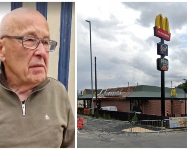 Allwood was confronted when he tried to meet a girl at McDonald's in Hunslet. (pics by Yorkshire Predator Hunters / Google Maps)