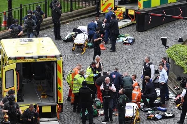 The scene at the Palace of Westminster after the attack in March 2017, which lasted 82 seconds.
Photograph: Stefan Rousseau/PA
