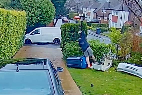 Matt Gentle, 40, falls off his wheelie bin. The dad of two was trying to change the batteries in two security cameras at his home when he climbed onto a wheelie bin and fell into the bushes.