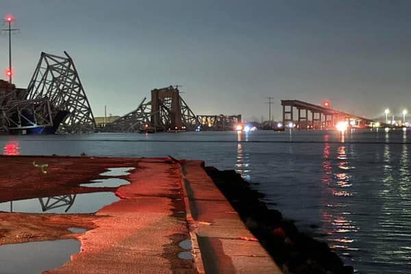 The Francis Scott Key Bridge in the US city of Baltimore collapsed after a cargo ship crashed into it. (Credit: Harford County, MD Volunteer Fire & EMS/PA Wire)