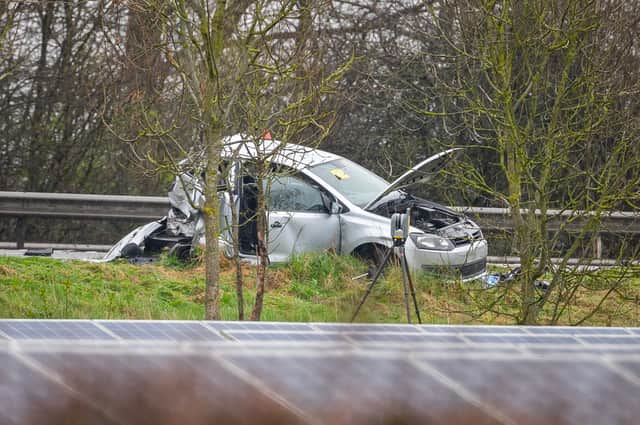 The scene of a car crash between junctions 18 and 19 on the M4 near Bristol. Picture: Daniel Jae Webb / SWNS