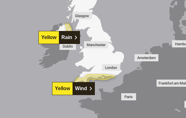 Storm Nelson is set to hit some parts of the UK this week, with heavy rain and winds up to 70mph. Picture: Met Office