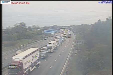 The M6 in Cheshire between Sandbach and Crewe has seen three out of four lanes closed and long queues March 27, 2024 Picture: Motorwaycameras.co.uk