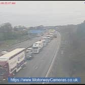 The M6 in Cheshire between Sandbach and Crewe has seen three out of four lanes closed and long queues March 27, 2024 Picture: Motorwaycameras.co.uk