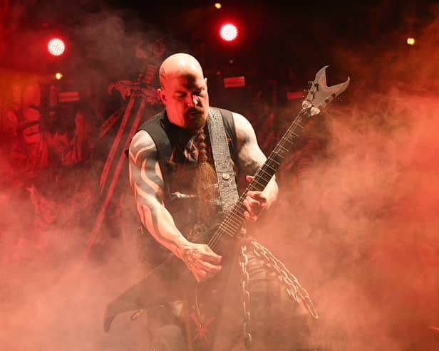 Guitarist Kerry King of Slayer performs during a stop of the band's Final World Tour at MGM Grand Garden Arena on November 27, 2019 in Las Vegas, Nevada.  (Photo by Ethan Miller/Getty Images)