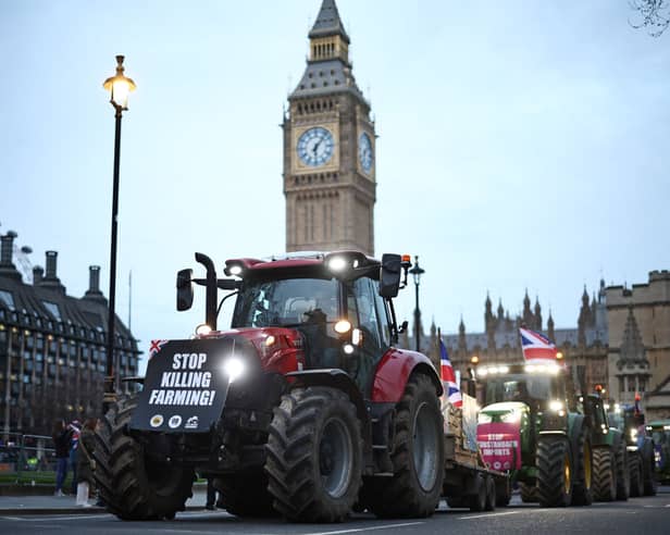 British farmers protest in Westminster. Credit: Getty