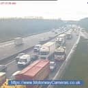 A lorry fire has caused delays on the northbound M1 near Chesterfield this  morning Picture: Motorwaycameras.co.uk