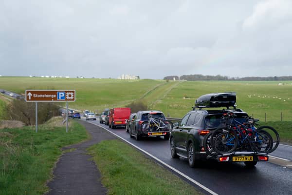 Cars heading west make their way along the A303 past Stonehenge in Wiltshire as the getaway continues for the Easter weekend Picture: Andrew Matthews/PA Wire