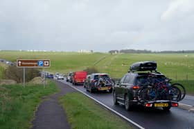 Cars heading west make their way along the A303 past Stonehenge in Wiltshire as the getaway continues for the Easter weekend Picture: Andrew Matthews/PA Wire