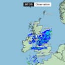 The Met Office's UK weather map showing rain in the north and midlands at 7.20am on Easter Monday