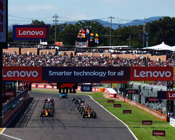 The Japanese Grand Prix start line in 2023 ahead of a McLaren 2-3 finish