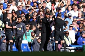 Burnley manager Vincent Kompany is shown a red card during Premier League clash vs Chelsea. Picture: Getty Images