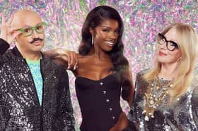 'Glow Up: Britain’s Next Make-Up Star' is back for season six. Pictured are host Leomie Anderson (centre), with judges Dominic Skinner (left) and Val Garland (right). Photo by BBC.