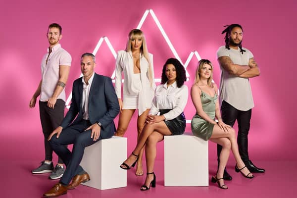 The first six 'pickers' who are taking part in new Channel reality dating show 'Love Triangle'. Pictured, left to right, are Dan, Mike, ZaraLena, Danika, Jasmine and Lloyd. Photo by Channel 4.