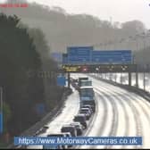 Traffic queuing to leave the M25 at Junction 6 after a crash this morning  Picture: Motorwaycameras.co.uk