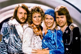 Picture taken in 1974 in Stockholm shows the Swedish pop group Abba with its members (L-R) Benny Andersson, Anni-Frid Lyngstad, Agnetha Faltskog and Bjorn Ulvaeus posing after winning the Swedish branch of the Eurovision Song Contest with their song "Waterloo".(Photo by Olle LINDEBORG / TT News Agency / AFP) 