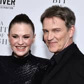 Anna Paquin, with her husband and former True Blood co-star Stephen Moyer, at the premiere of A Bit of Light in New York. She has sparked concerns over her health after appearing with a walking cane at the event. (Credit: Getty Images)