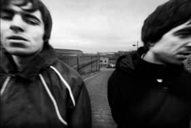 Portrait of British rock band Oasis in Manchester, United Kingdom, 29th November 1993. L-R Liam Gallagher, Noel Gallagher. (Photo by James Fry/Getty Images)
