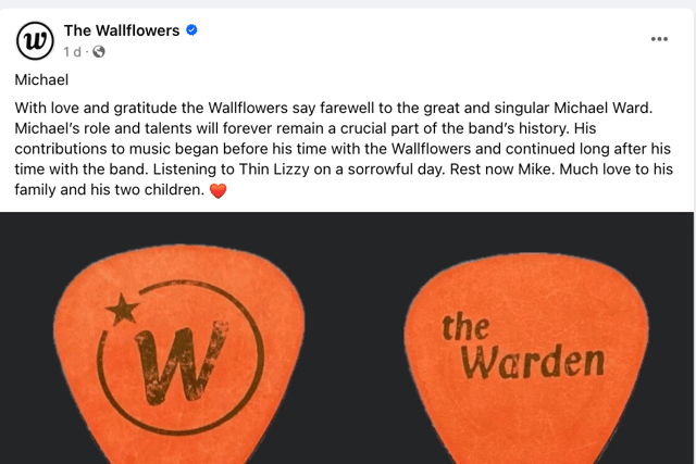 The announcement of the death of Michael Ward was made through The Wallflowers official Facebook page (Credit: Meta)