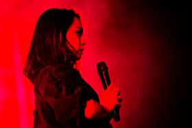 Japanese-US singer Mitski performs on the Arena stage at the Roskilde music festival in Roskilde, Denmark, on July 1, 2022. (Photo by Helle Arensbak / Ritzau Scanpix / AFP)