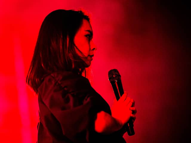Japanese-US singer Mitski performs on the Arena stage at the Roskilde music festival in Roskilde, Denmark, on July 1, 2022. (Photo by Helle Arensbak / Ritzau Scanpix / AFP)