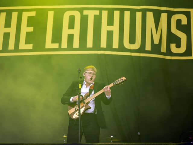Lead singer The Lathums Alex Moore performs on the main stage during the TRNSMT Festival at Glasgow Green on July 08, 2022 in Glasgow, Scotland. (Photo by Jeff J Mitchell/Getty Images)