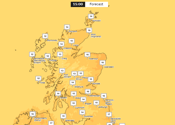Temperatures will swell over the UK, but the skies won't match the temperature. (Credit: Met Office)