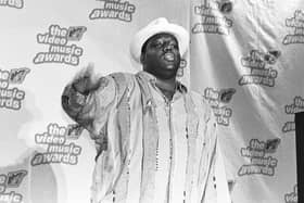 American rapper the Notorious B.I.G. (1972 - 1997) aka Christopher Wallace, aka Biggie Smalls  at the 12th Annual MTV Awards on September 7, 1995  in New York City. (Photo by Catherine McGann/Getty Images) 