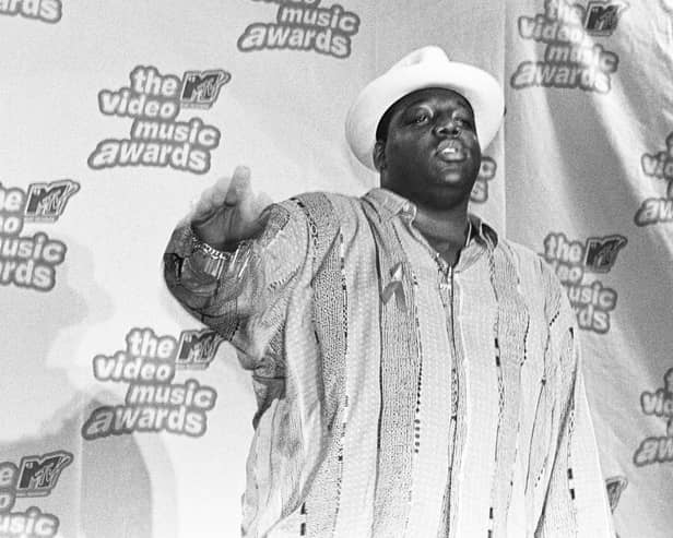 American rapper the Notorious B.I.G. (1972 - 1997) aka Christopher Wallace, aka Biggie Smalls  at the 12th Annual MTV Awards on September 7, 1995  in New York City. (Photo by Catherine McGann/Getty Images) 