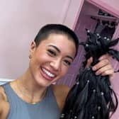 'Love Island' star Kaz Crossley has cut off all of her hair to donate it to the charity Little Lady Locks, which supports children and young people who have lost their hair due to alopecia or cancer. The reality TV star also ran the Manchester marathon 2024 to raise funds for the good cause. Photo by Instagram/kazcrossley.