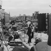 British rock group the Beatles performing their last live public concert on the rooftop of the Apple Organization building for director Michael Lindsey-Hogg's film documentary, 'Let It Be,' on Savile Row, London, UK, 30th January 1969 (Photo by Evening Standard/Hulton Archive/Getty Images)