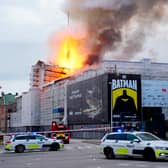 A huge fire engulfed Copenhagen's famous Old Stock Exchange, the spire of which would rise above the city skyline. (Credit: Ritzau Scanpix/AFP via Getty Images)