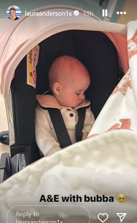 Laura Anderson revealed in her Instagram Stories that she had to take her baby daughter Bonnie to A&E in April 2024. Photo by Instagram/Laura Anderson1x.