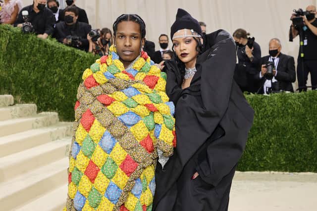 NEW YORK, NEW YORK - SEPTEMBER 13: ASAP Rocky and Rihanna attend The 2021 Met Gala Celebrating In America: A Lexicon Of Fashion at Metropolitan Museum of Art on September 13, 2021 in New York City. (Photo by Mike Coppola/Getty Images)