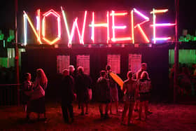 Festivalgoers check the Nowhere dance stage in the Shangri-La area on day 4 of the Glastonbury festival in the village of Pilton in Somerset, southwest England, on June 24, 2023. The area have announced their line-up of acts for this year's festival