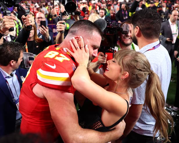 Taylor Swift's current flame Travis Kelce is seemingly mentioned in her new album, alongside her exes Joe Alwyn and Matty Healy. (Credit: Getty Images)