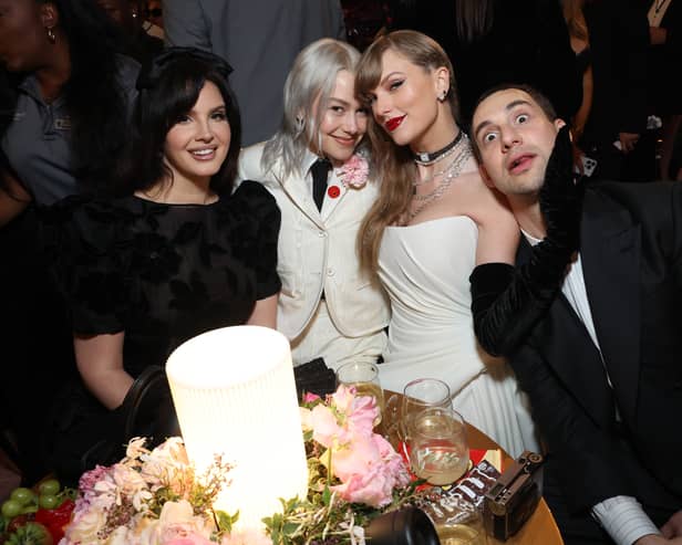  (L-R) Lana Del Ray, Phoebe Bridgers, Taylor Swift and Jack Antonoff attend the 66th GRAMMY Awards at Crypto.com Arena on February 04, 2024 in Los Angeles, California. (Photo by Monica Schipper/Getty Images for The Recording Academy)