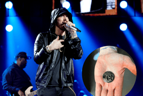 Rapper Eminem (main) has celebrated being sober for 16 years this weekend, sharing an image of his sobriety chip (inset) through his social media accounts (Credit: Getty/Eminem on Instagram)